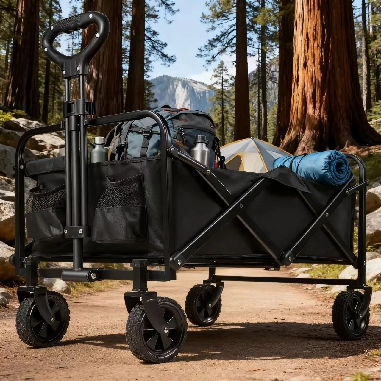 Black Heavy Duty Folding Utility Cart 380LBS Capacity Multifunctional Kitchen Wagon for Home Yard Shopping Gardening Outdoor Equipment Handling image 7