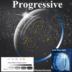 Photochromic Progressive Multifocal Anti Blue Light 1.56 1.61 1.67 Reading Glasses Lens See Far And Near Colored Lenses Eyes
