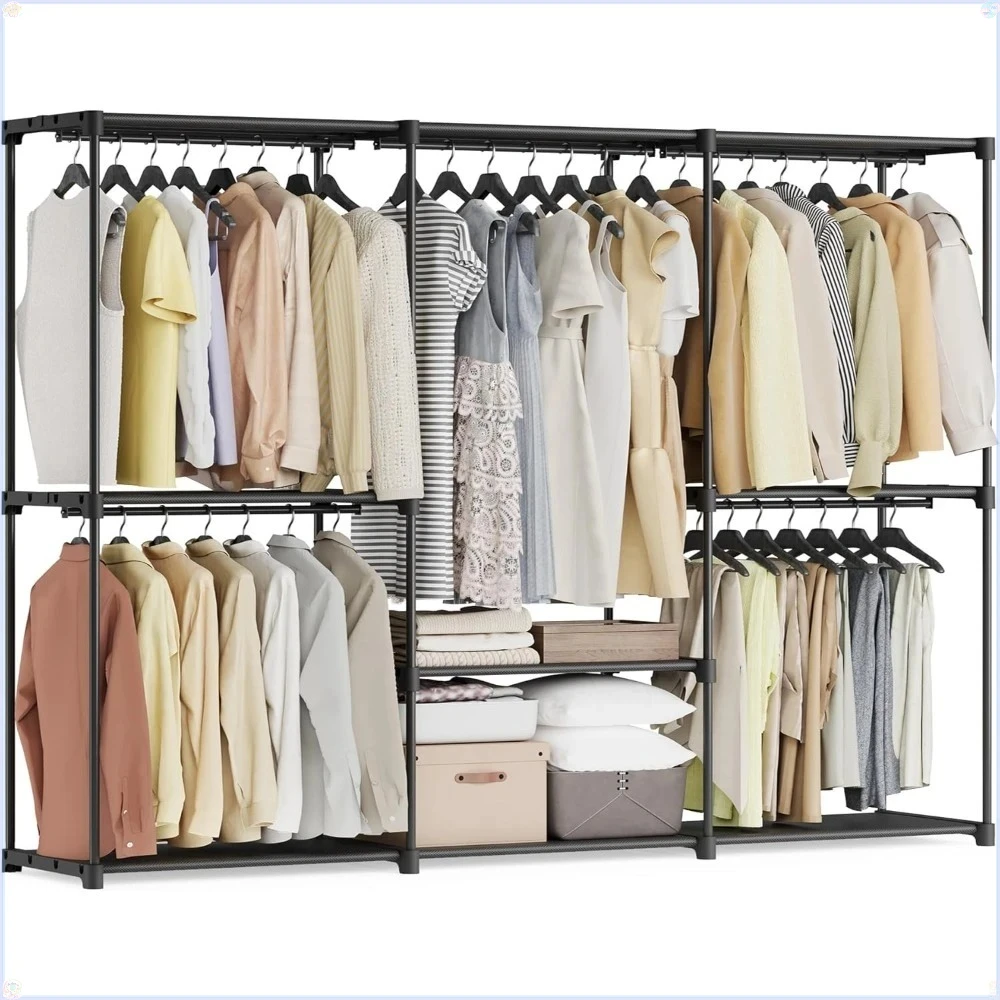 

Portable Closet,Clothes Rack with Shelves, Hanging Rods, Storage Organizer, Cloakroom, Bedroom, 80.7 x 17.1 x 65.4 Inches, Black
