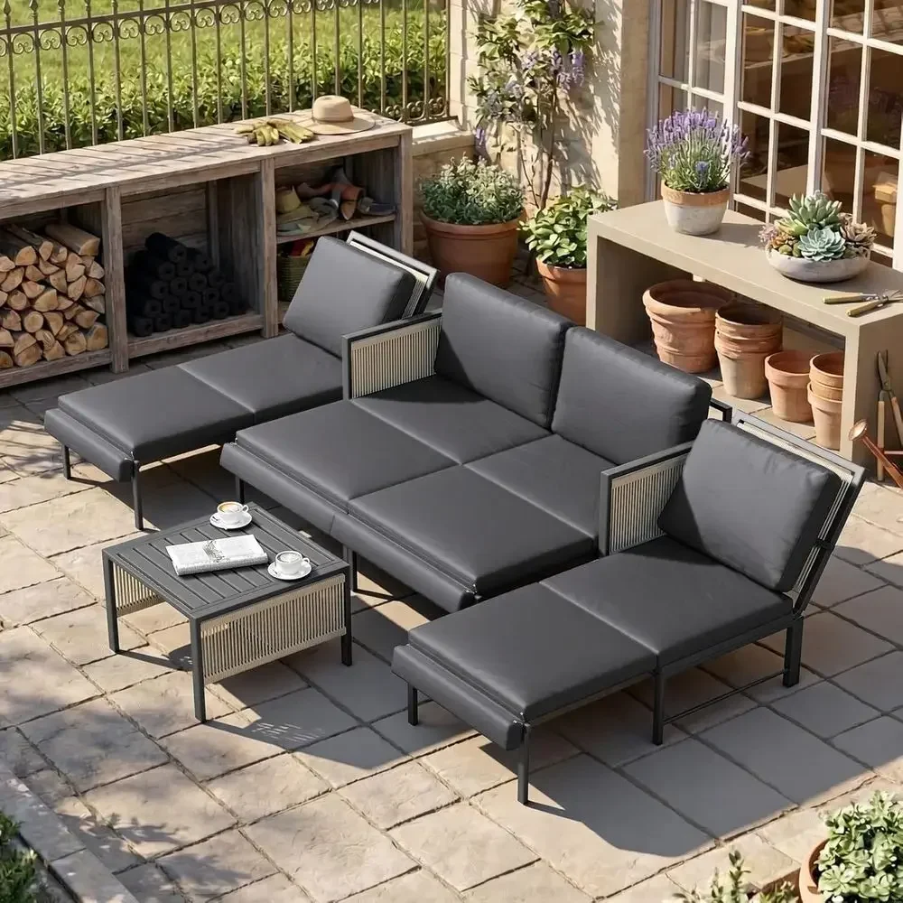 Patio urniture Set 4 Seats Outdoor Sectional Soa Couch with Coee Central Table Patio Contion Sets or Porch Deck