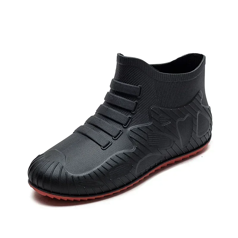 Sapatos de borracha antiderrapante impermeáveis masculinos, além de veludo, botas de chuva de proteção para o trabalho masculino, novo estilo