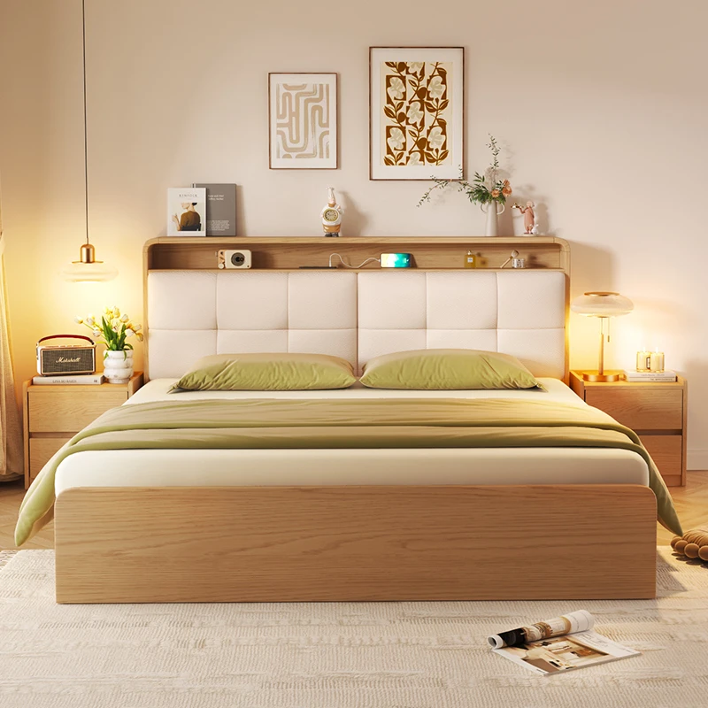 

Nordic Bedroom Furniture Solid Wood Modern Simple Double Bed Frame Storage Bed Deluxe Bedroom Set