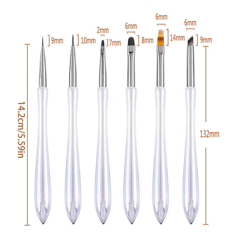 Gel UV Nail Art Pen com tampa, Construção Pintura Escova, Desenho Extensão, Carving Pen, DIY, Lllusory Cor, 6pcs por conjunto