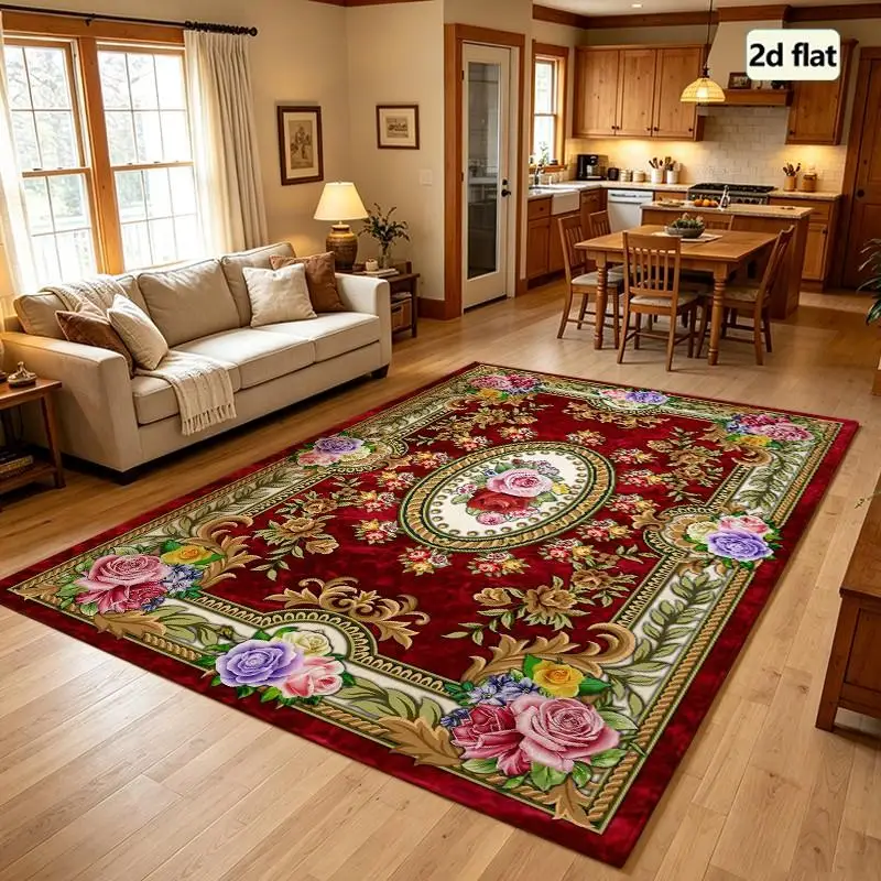 1PC Red Floral Area Rug Runner Rugs For Runner Rug For Kitchen Living Room Decor And Accessories Soft Washable Rug Retro Clean Vintage Soak Dorm Bedroom Kitchen
