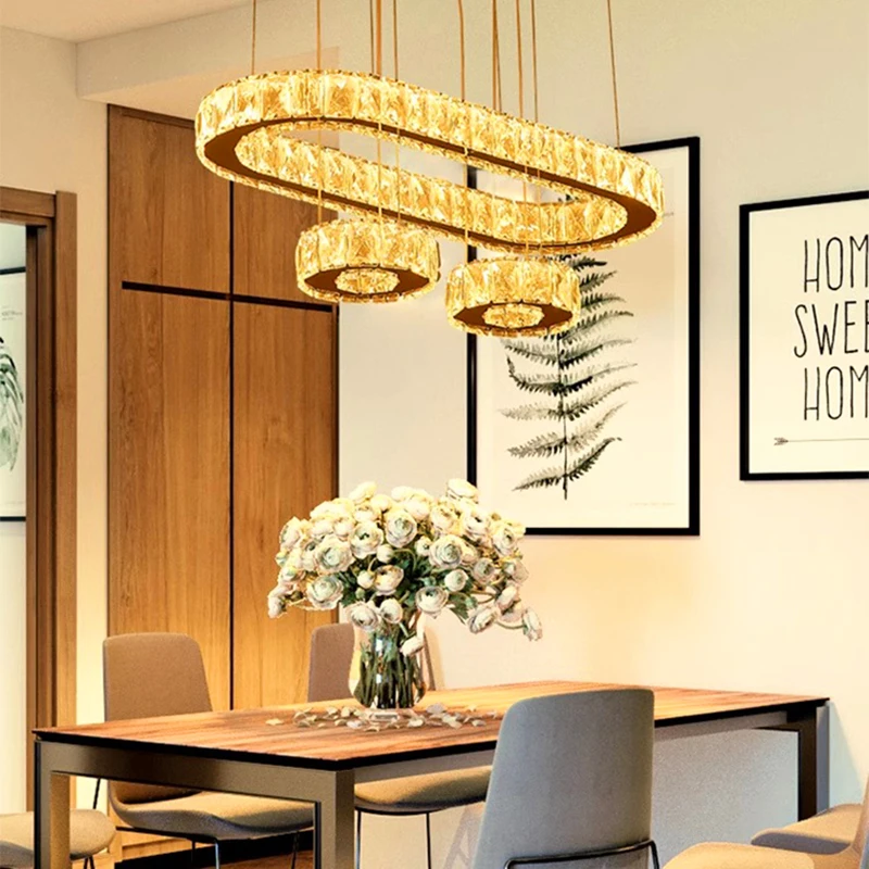 

American style ring Sparkling diamonds Crystal LED chandelier lustre ceiling indoor lighting for Kitchen island bar Dimmable