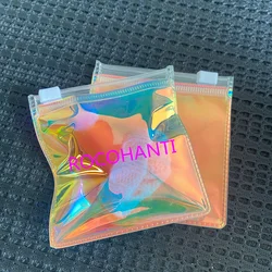 Custom Logo Rainbow Hologram Color Mini 8x8 cm Pvc Plastic Ziplock Bag Small Holographic Thick Zip Pouch For Jewelry Packaging