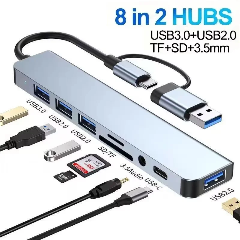 USB 3.0 HUB USB C Docking Station Type C High Speed 5Gbps Splitter Multiport Adapter TF SD Card Reader For iPad/ Laptop/ MacBook