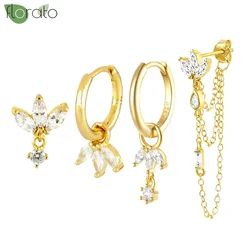 925 Sterling Silver Needle Elegant Trefoil Zircon Pendant Long Earrings Exquisite New Hoop Earrings for Women Wedding Jewelry
