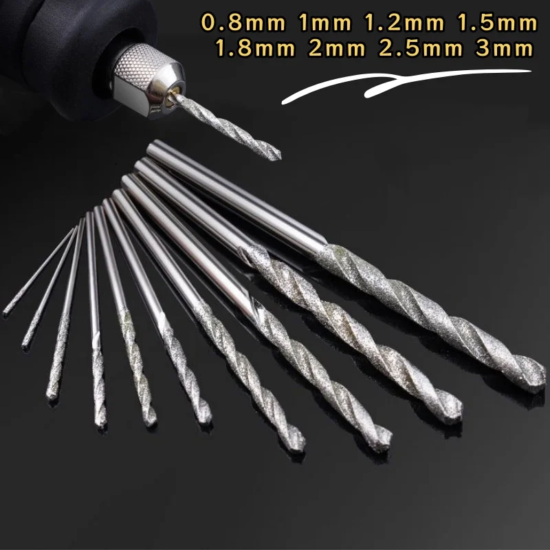 Broca recubierta de diamante 0,8 1,0 1,2 1,5 1,8 2,0 2,5 3,0mm Micro HSS broca helicoidal para azulejos piedra mármol ladrillo perforación de agujeros