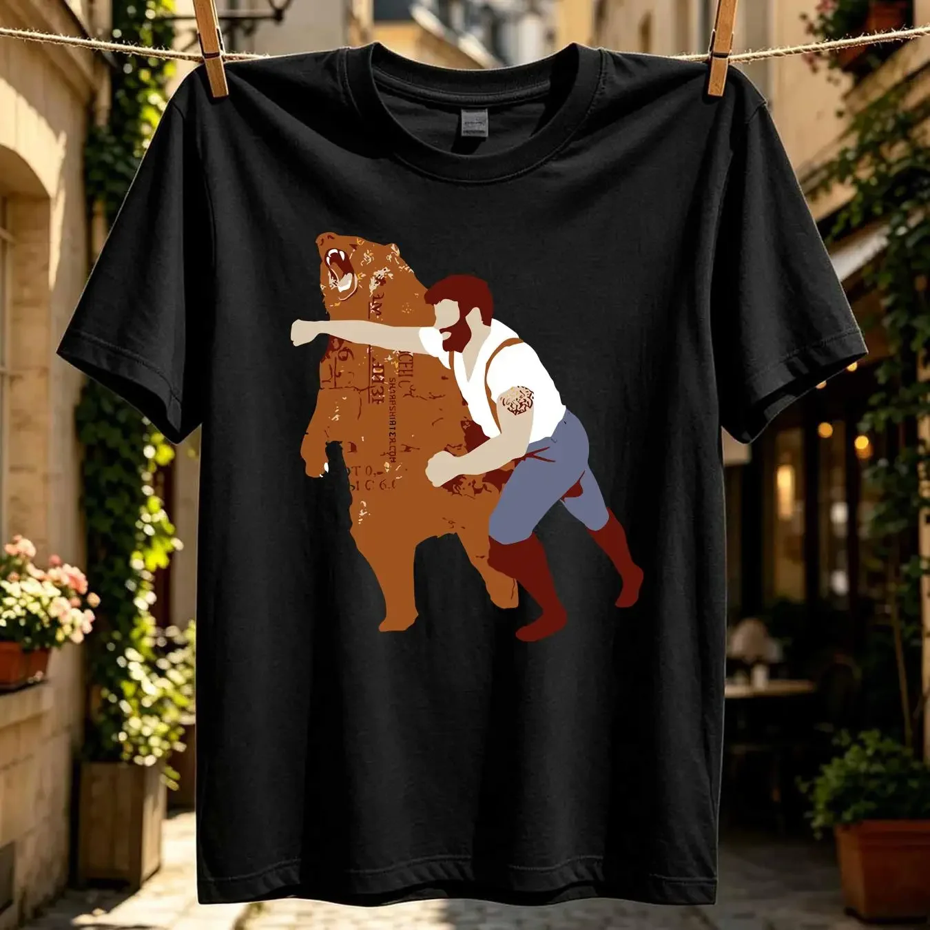 washed T Shirt HOT SALE A Grizzly Bear Cool Man Punching vintage Washed streetwear homme Stylish Versatile Slightly graphic