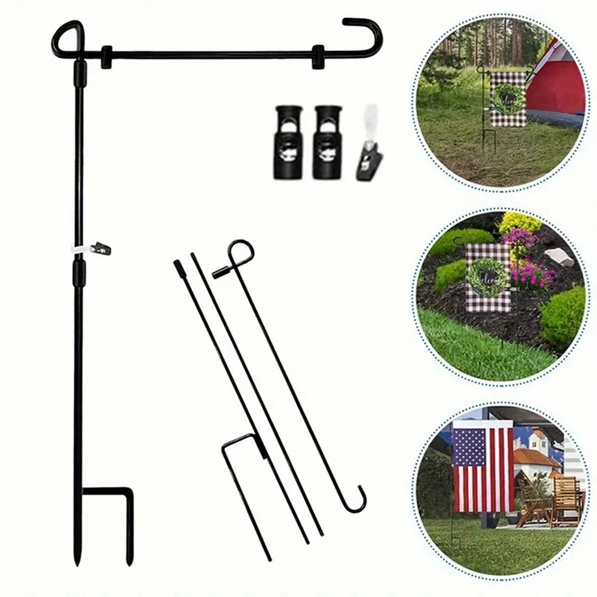 1 Pcs Garden Flag Pole Holder Durable Detachable Stable Garden Flags Stand Black Garden Banner Pole Stands Garden