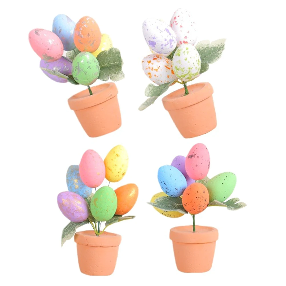 

4 Pcs Simulated Easter Egg Bonsai Artificial Decoration Tabletop Centerpiece Home Decor Festive Party Supplies Delicate Compact