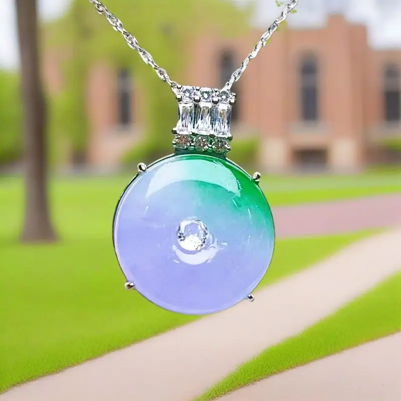 

Myanmar jadeite pure natural ice purple green luxury inlaid safety buckle egg pendant safety buckle accessories thickened
