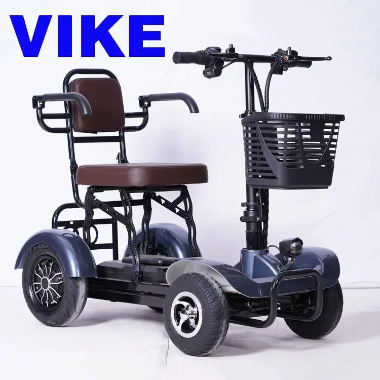 Elderly folding electric four wheeled vehicle, small and portable, ultra light lithium battery, disabled leisure wheelchair