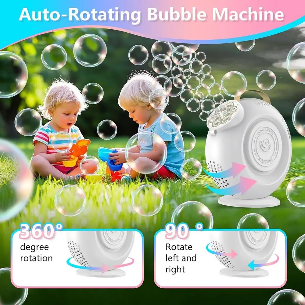 Máquina de bolhas automática portátil recarregável 360 °   Brinquedo giratório divertido ao ar livre para crianças