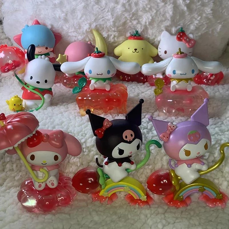 Sanrio doce morango paraíso série caixa cega bonito kurome canela minha melodia caixa mistério desktop carro ornamento brinquedos presente da menina