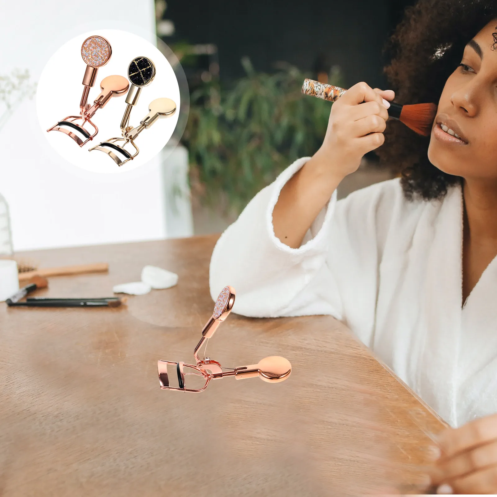 

2pcs Wide Angle Stainless Steel Eyelash Curler Glitter Design Durable Lash Curling Clip For Curled Eyes Makeup Essential