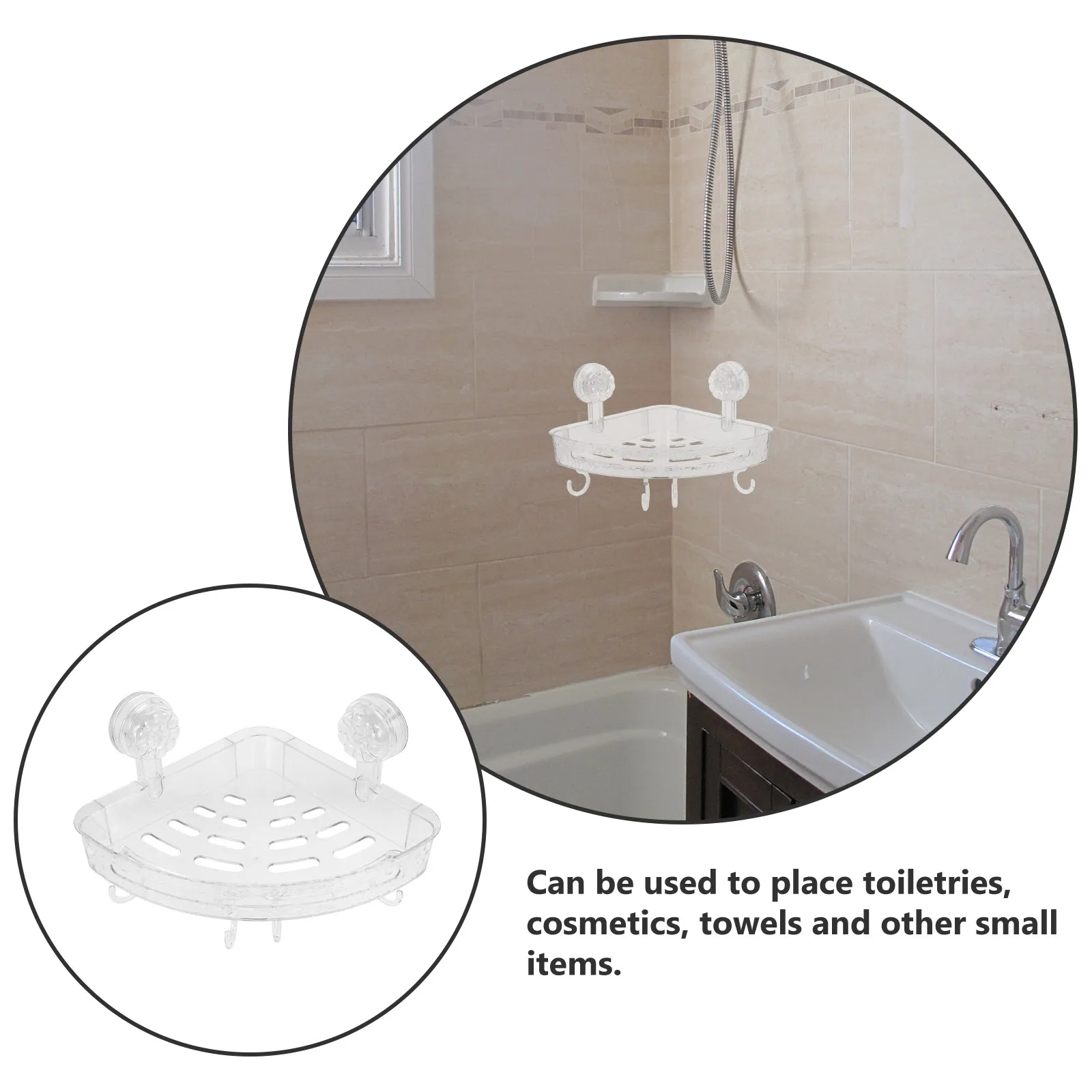 Plastic Corner Shower Rack Wall Mounted Storage Organizer Suction Cup Bathroom Shelf for Toothbrush Shampoo Conditioner No Mark