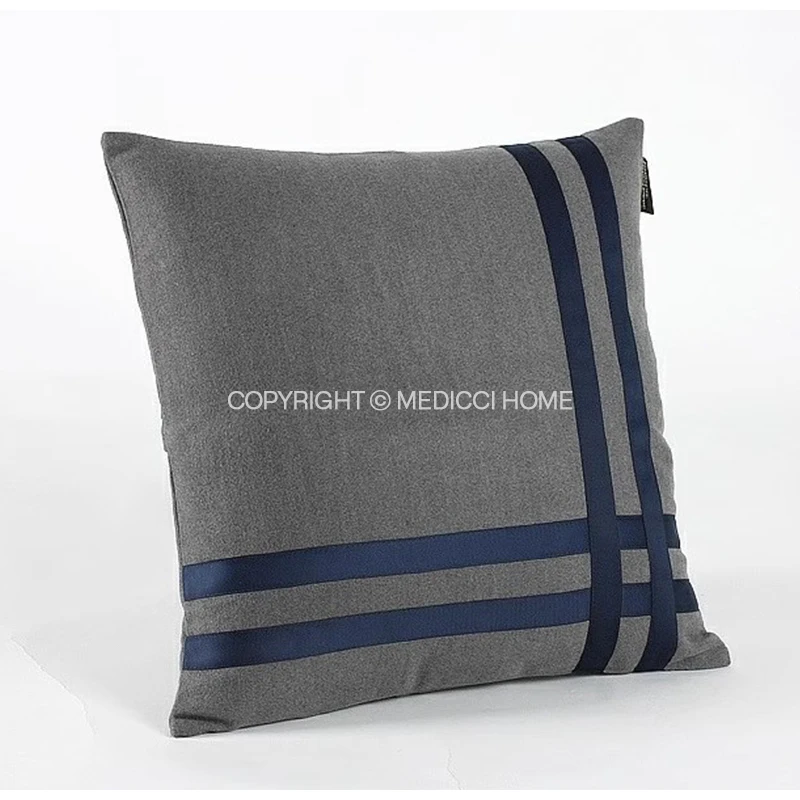 Medicci Home Modern Upholstery Cushion Cover Dark Gray Wool Black Leather Mix And Match Decorative Pillow Case For Patio Outdoor