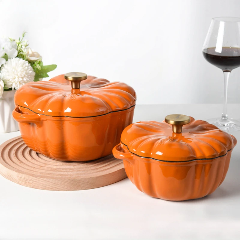 Cast Iron Pumpkin Pot: Non-Stick Fry Pan, Thickened Enamel Tomato Soup Pot, Induction Cooker Stew, Pumpkin Casserole