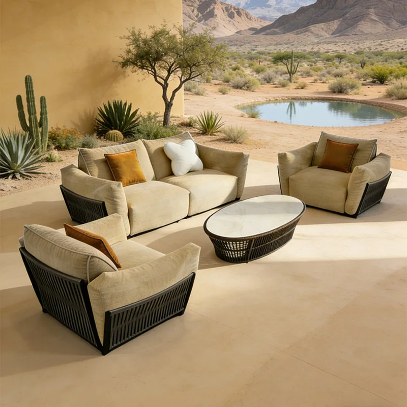 ZLOR Aluminum Modern Outdoor Sofa Set-Luxury Villa Garden Use Waterproof Rust Proof Eco-Friendly High-Density Foam Cushions