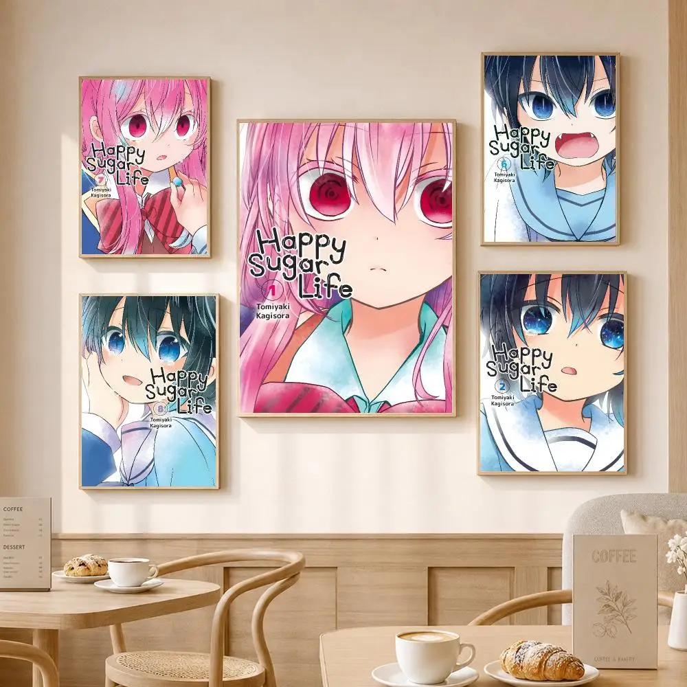 Anime H-Happy Sugar Life Painting Calligraphy High-Definition With Textured Finish Modern Style For Hallway Wall Art Decor