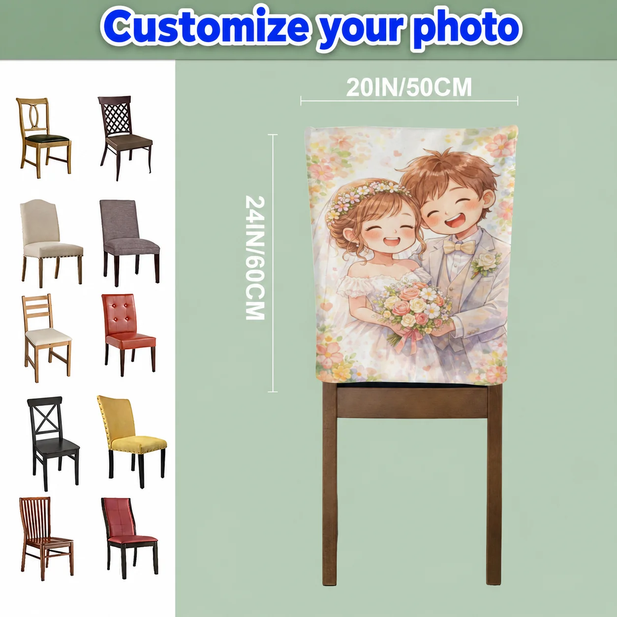 Custom Photo Dining Chair Slipcover Personalized Polyester Plush Chair Cover for Xmas Home Wedding Anniversary Banquet Party