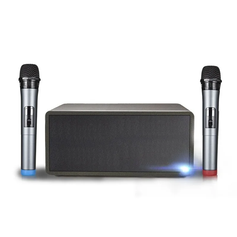 

Wooden home theater bluetooth singing speaker wireless microphone