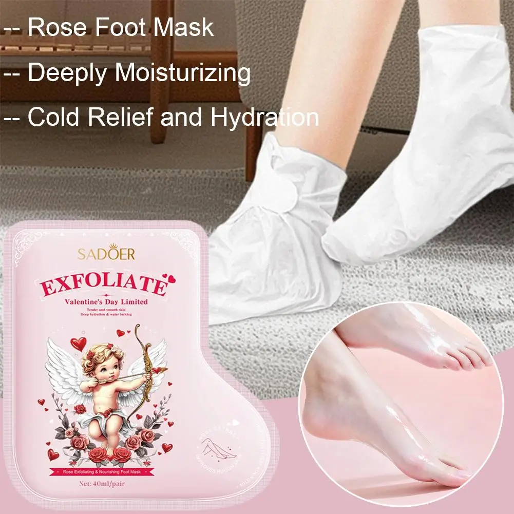 Mascarilla Exfoliante para Pies con Extracto de Rosa, Calcetines para Eliminar Piel Muerta, Hidratación Invernal, Reparación de Pies Secos y Desgastados