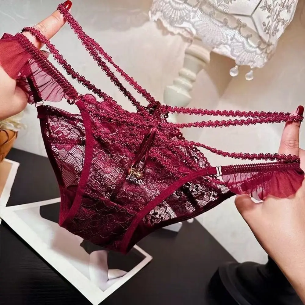 

Дышащие бесшовные трусики-стринги из ледяного шелка с кружевом и бантом, женское нижнее белье с низкой талией, летние трусики для девушек