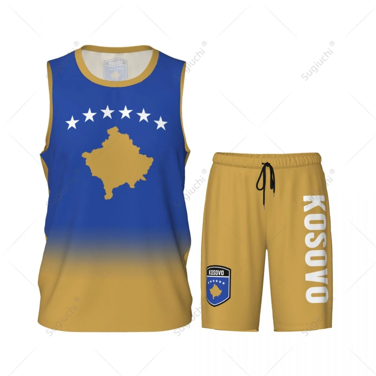 Men Kosovo Flag Basketball Jersey Set Mesh Shirt & Pants Sleeveless Exclusive Team-up Custom Name Nunber Unisex