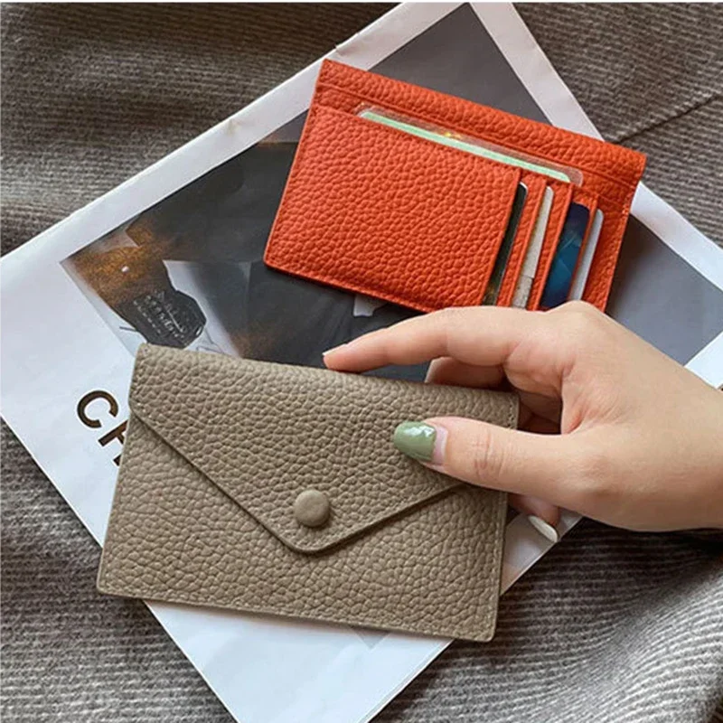 Porta carte di credito da donna in vera pelle stile Ins ultrasottile, mini portafoglio con busta corta, porta carte di credito coreano giapponese