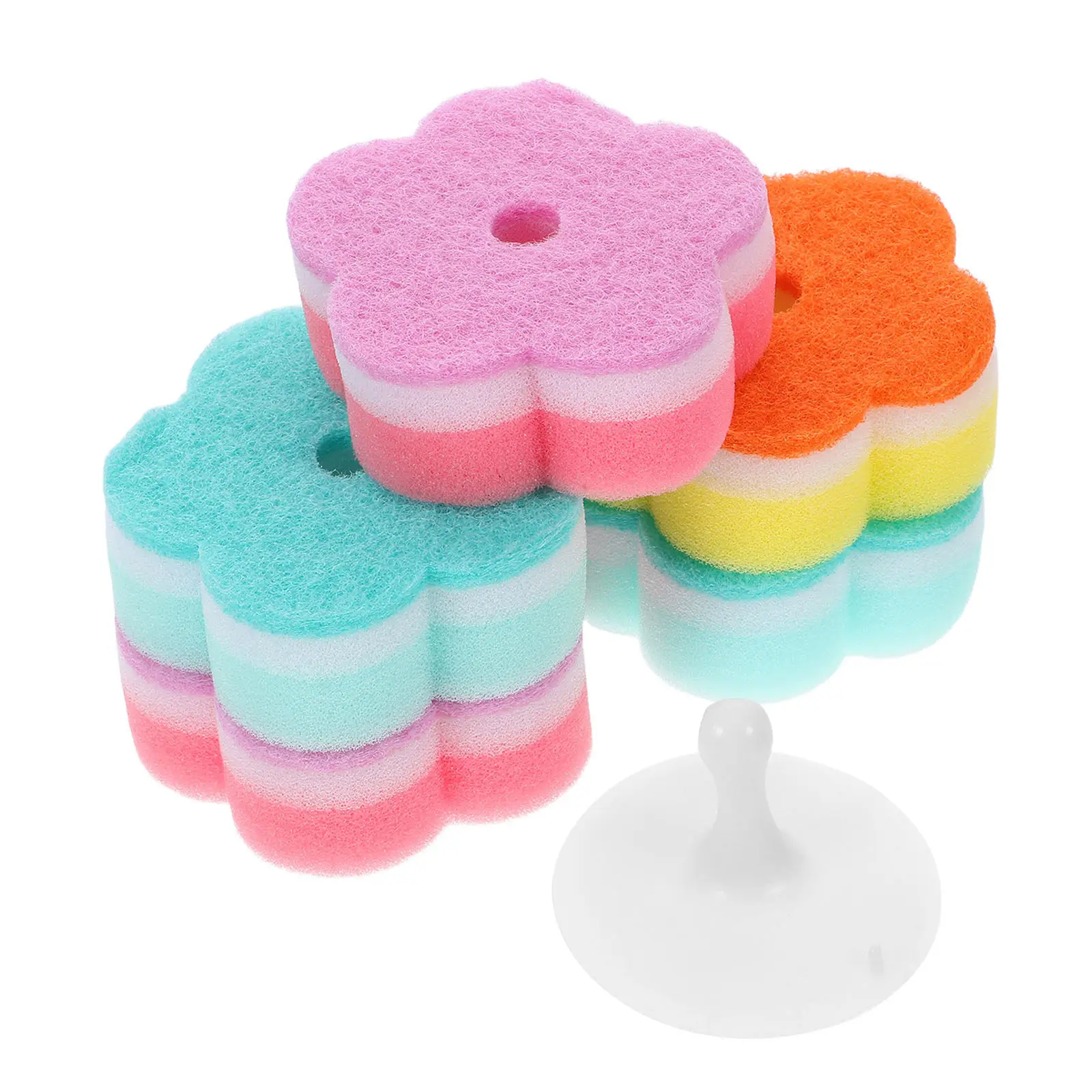 5Pcs Reusable Flower Shape Cleaning Sponges Dual-Sided Scrub Sponge for Dishes Stovetop Stainless Steel Safe Kitchen Bathroom