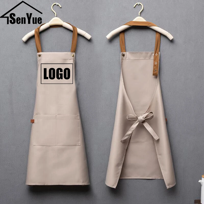 Custom Logo Signature Men Women Kitchen Home Chef Baking Clothes Pockets Adult Bib Restaurant Salon Waterproof Uniform Apron