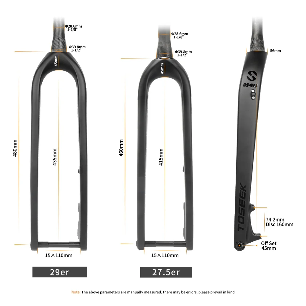 TOSEEK Official MTB Thru Axle Vertebra Fork 15*110mm Full Carbon Bike Front Fork 27.5/29