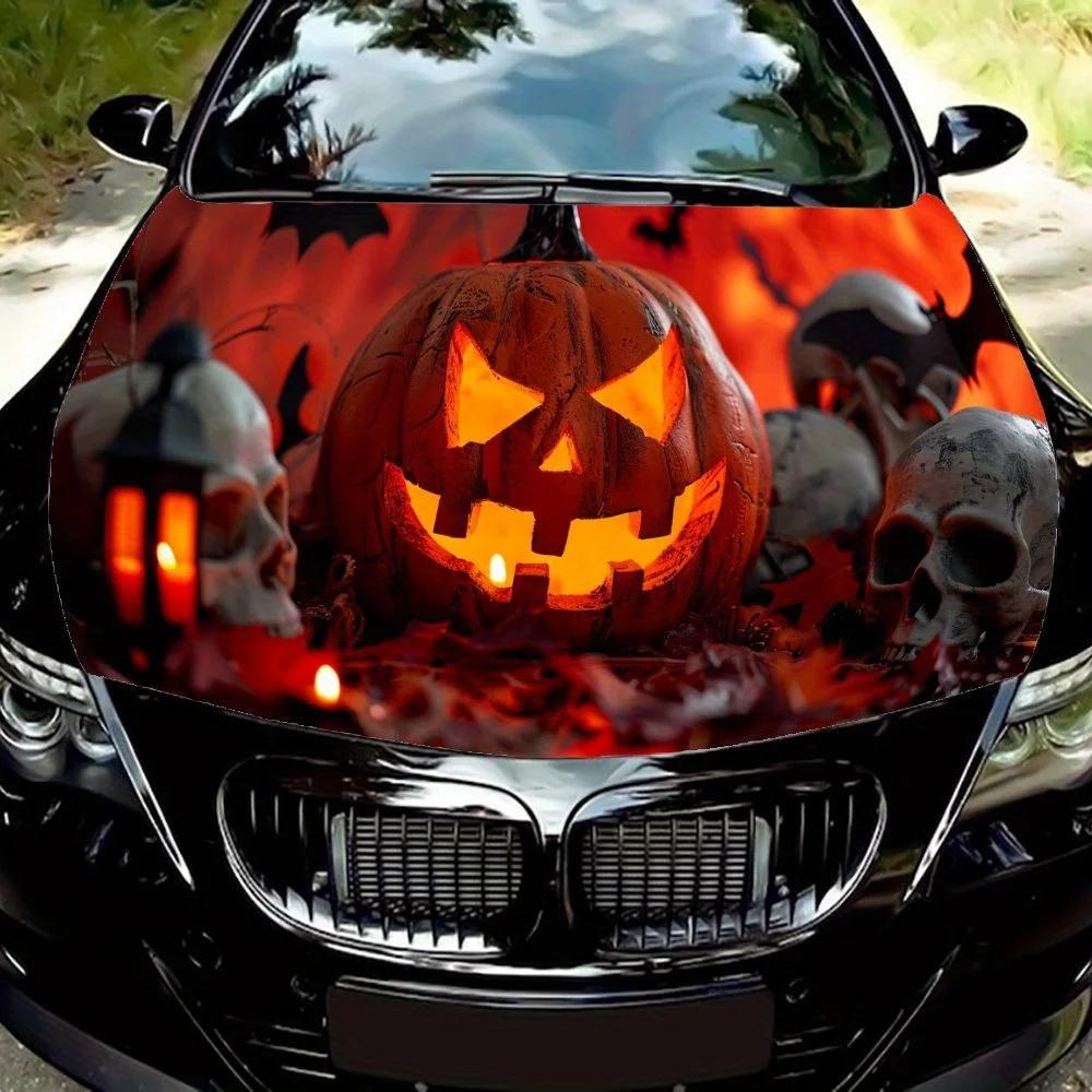 

Виниловая наклейка на капот автомобиля Spooky Halloween Night, наклейка на двигатель автомобиля, водонепроницаемая самоклеящаяся крышка для упаковки автомобиля, универсальная C