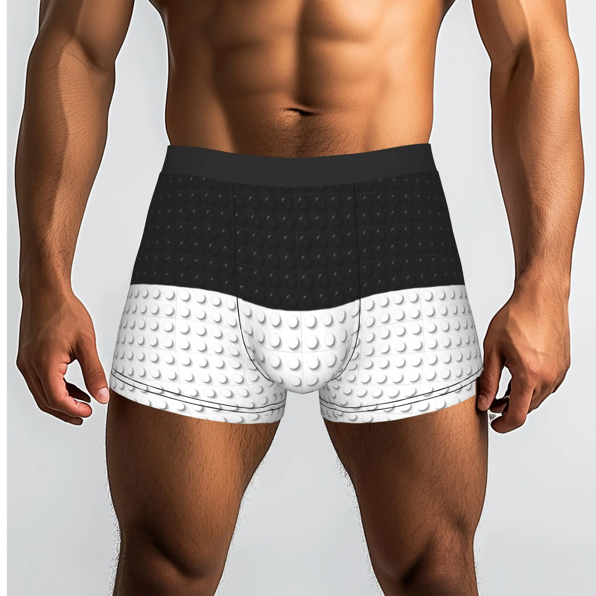 Custom Black And White Plastic Toy Block Abstract Odern Pattern Boxers Shorts Men  Briefs Underwear Funny Underpants
