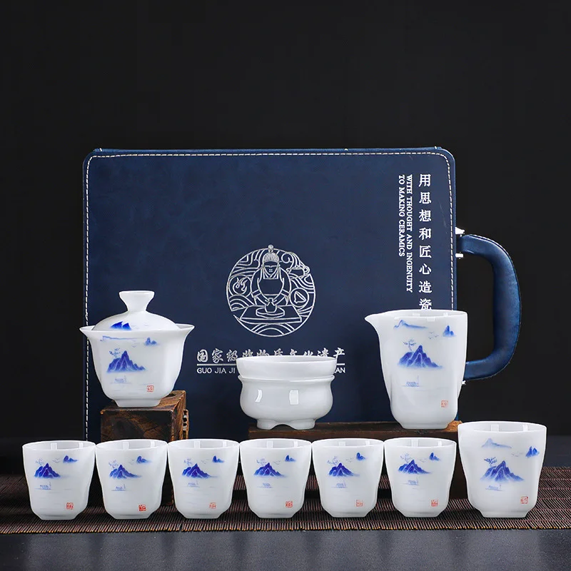 

Ice Type Tea Set Hand-painted Kung Fu Tea Set High-grade Dehua China White Ceramic Yangzhi Jade High-end Gift Box for Gifting