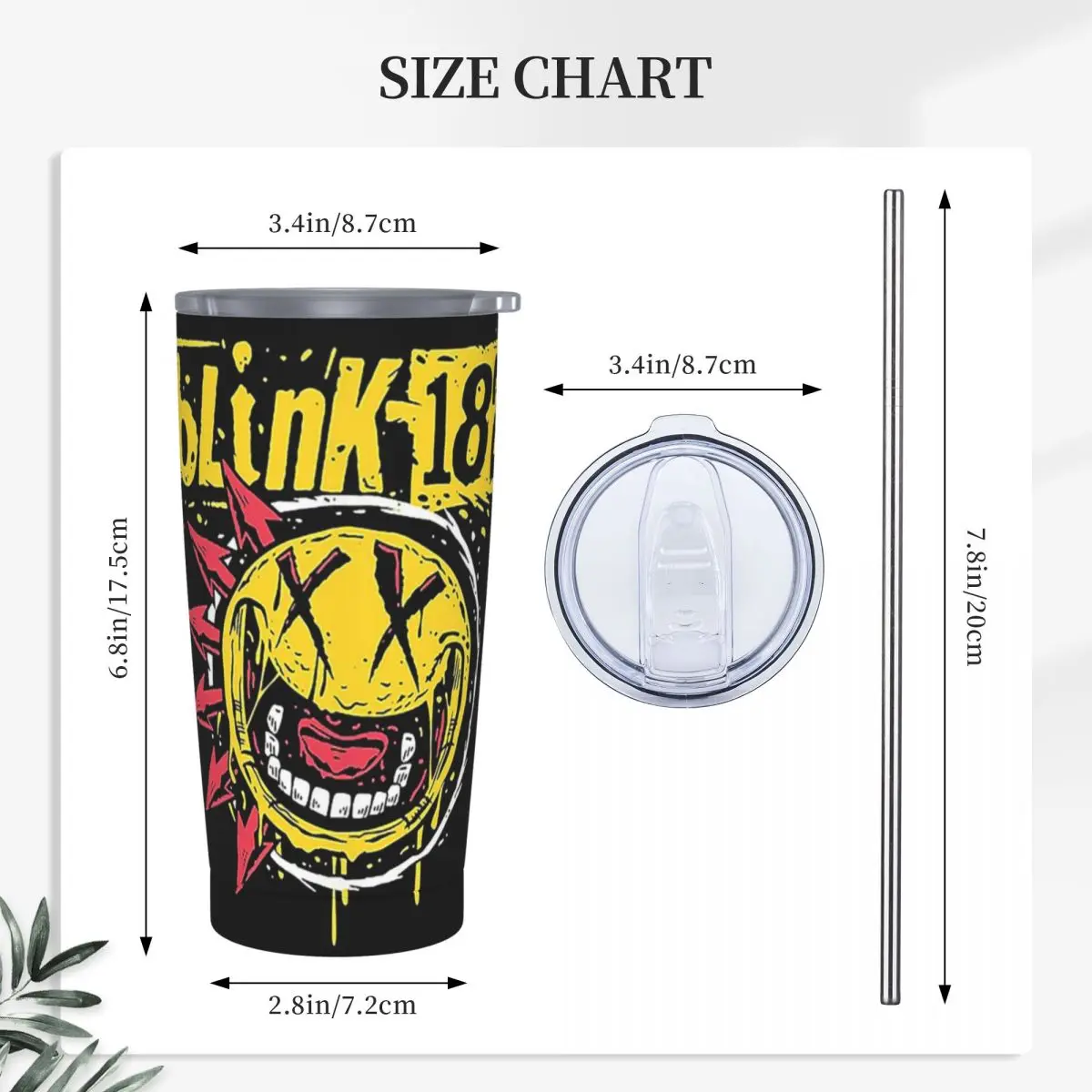 Blink 182 Punk Smile Stainless Steel Tumbler Vacuum Insulated Mug Thermal Cold Cup Straws With Lid 20oz