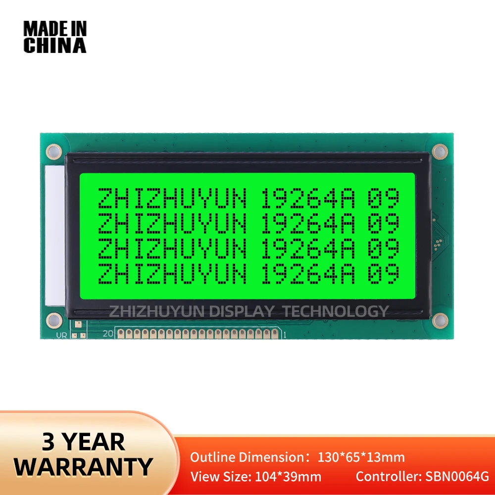 Wholesale 19264A LCD Module Emerald Green Light Black Characters Text Display LCD Screen 3.3V 192*64 Controller SBN0064G