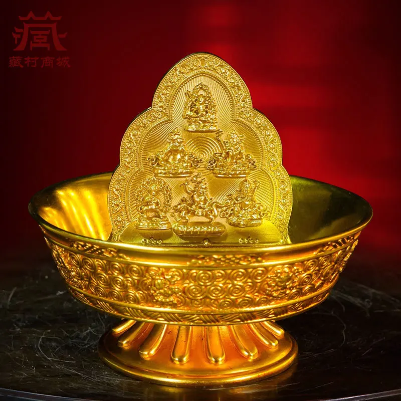 Fully gilded, five-surname water god of wealth, indoor home decor, yellow, black, green, red, and white copper water and land of