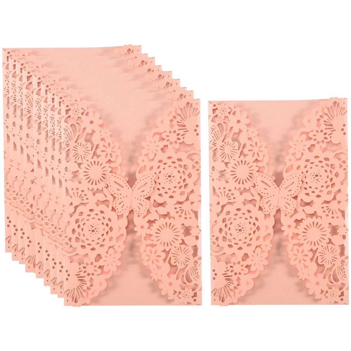 10Pcs/Set Delicate Carved Butterflies Romantic Wedding Party Invitation Card Envelope Invitations for Wedding：Pink