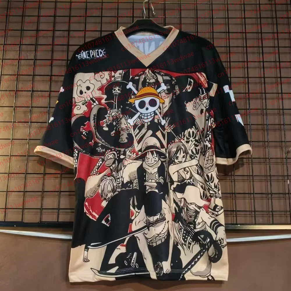 

Футболка One Piece с принтом Monkey D. Luffy, уличный стиль, V-образный вырез, короткий рукав, 5 скоростей, для взрослых и детей