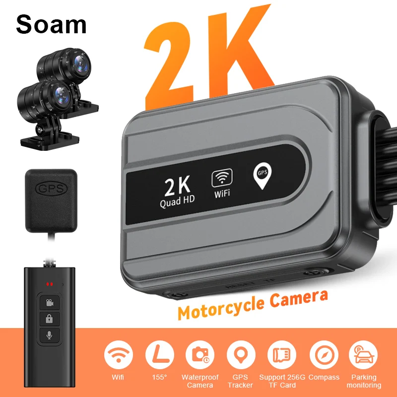 

Motorcycle DVR 2K Front and Rear Dash Cam WiFi GPS Full Body Waterproof Motorcycle Camera Driving Video Recorder Black Box