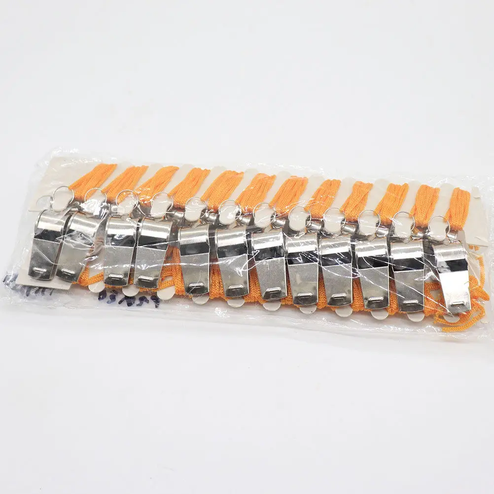 

12Pcs Steel Whistle Metal Judge Referee Whistle Loud Clear Sound with String for Camping Hiking Emergency Safety Use Silver