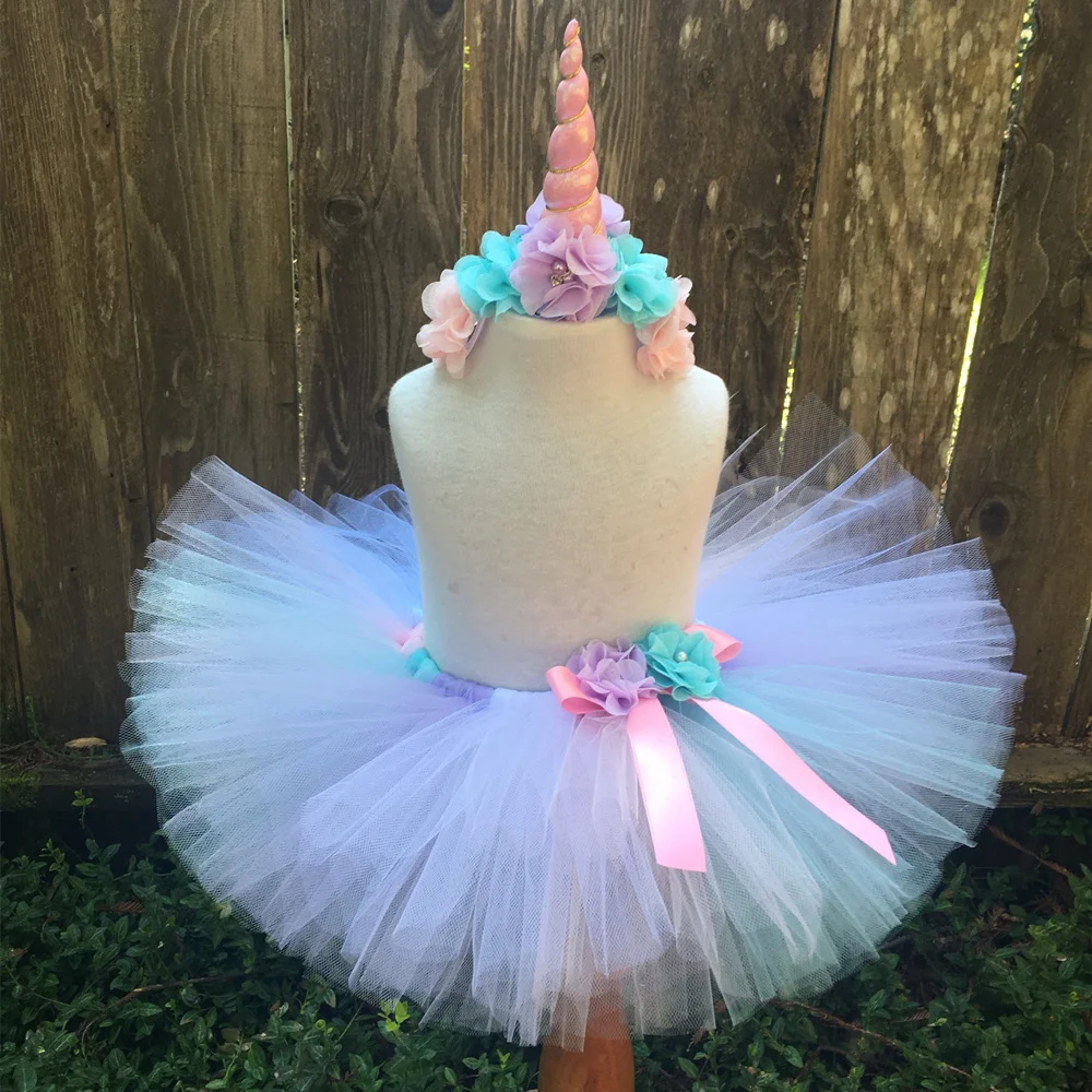 

Pastel Flowers Unicorn Tutu Skirt for Girls Birthday Christmas Costumes for Kids Toddler Cake Smash Outfit Princess Ballet Tutus