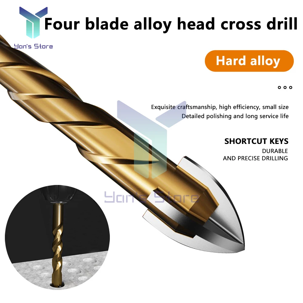 Tile Drilling Drill Bit Glass Cement Concrete Metal Marble Special High Hardness Four-Edged Alloy Drill Bit Dry Drilling 5-10mm