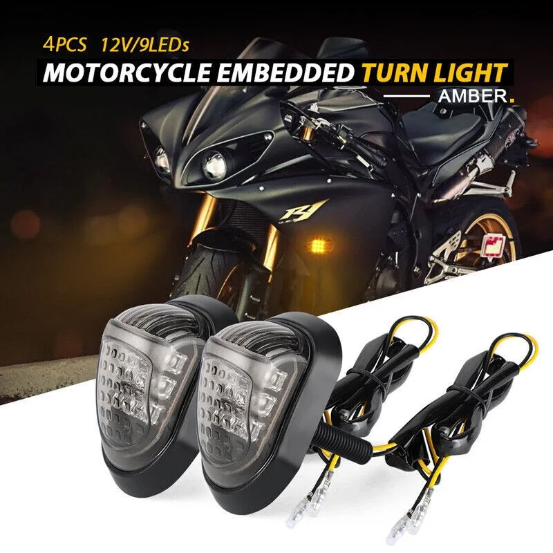 

4pcs12V Blinker Lighting Flasher Turn Signal Light 9 LED Motorcycle Motorbike Flush Mount Turn Signal Indicators Amber Light