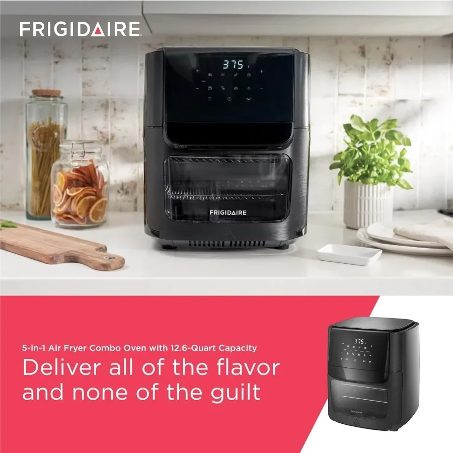 Forno combinado de fritadeira de ar 5 em 1 com janela de visualização Grande capacidade de 12,6 QT Display digital 5 modos de cozinha 7 predefinições de receitas automáticas