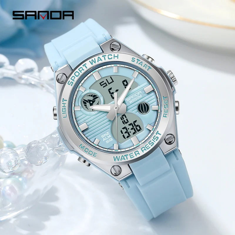 SANDA 6067 Sport Women Watches Fashion LED Digital Ladies Watch montre homme Relogio Feminino dourado New Girl Electronic Clock